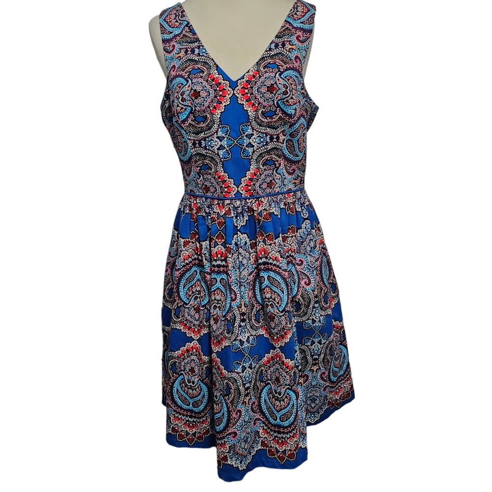 Maggy London  Sleeveless  Fit & Flare Dress Blue Cranberry Red Size 10